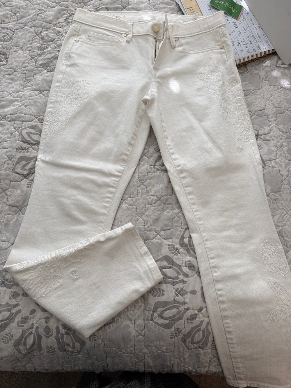 White Women's Embroidered Jeans